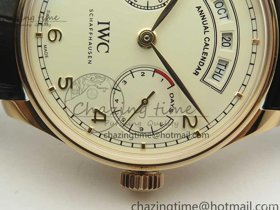 MIROTIME 0422 Thermal Portuguese Real PR Real Annual Calendar IW503501 RG ZF 1:1 Best Edition White Dial on Black Leather Strap A 7150